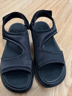 Vince Womens Fresca Black Satin Strappy Sandal Size 9